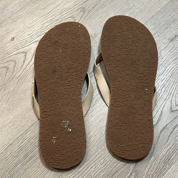 UGG Australia Thong Flip Flop Sandals Ally Women's 9 Leather Tan Beige - Picture 6 of 6